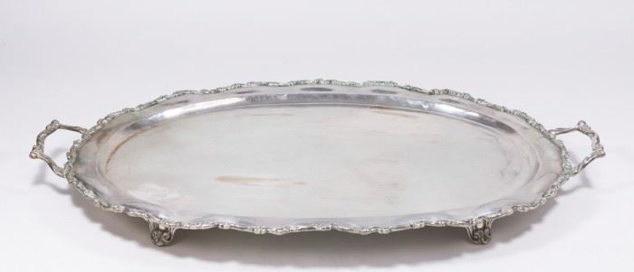 Lot 261: Sterling Silver Footed Serving Tray with Handles