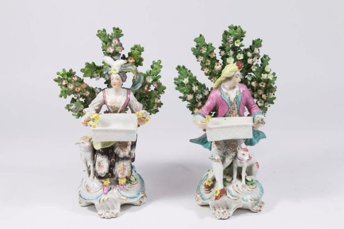 Lot 313: Pair 19th Century Chelsea Porcelain Figural Salt Dishes