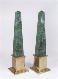 Lot 319: Pair Green Obelisks with Brass Bases