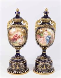 Lot 318: Pair Vienna Style Covered Vases