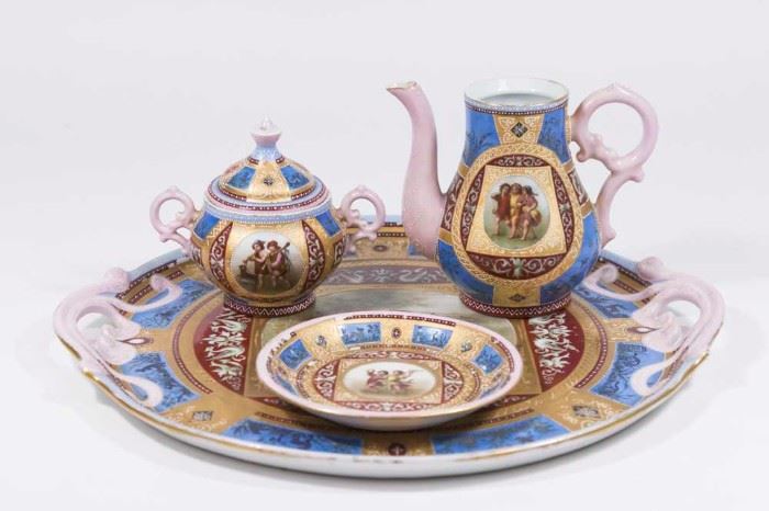 Lot 324: Unsigned Handpainted Royal Vienna Breakfast Set
