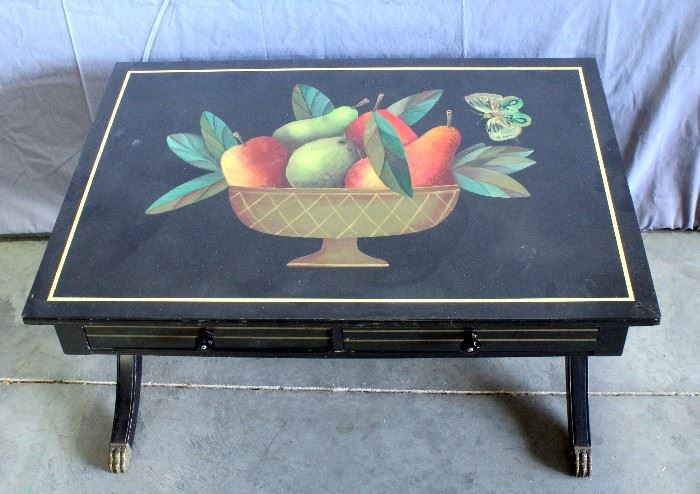 Pendleton Irwin Hand Painted Still Life Coffee Table with Metal Claw Feet, 37"W x 26"H x 26"D