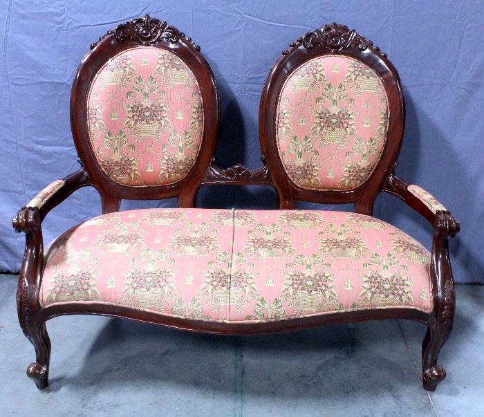 Victorian Carved Mahogany Settee Love Seat, 53"W x 44"H