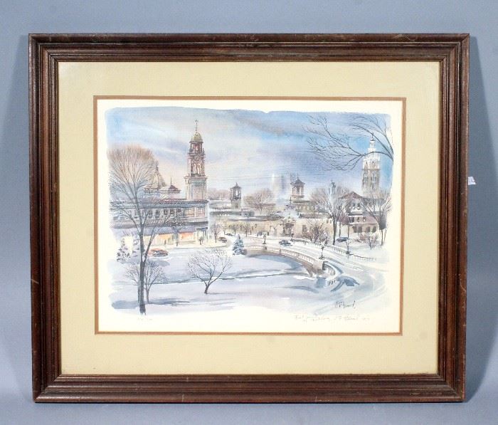 1979 JR Hamil Kansas City Artist, "Kansas City Country Club Plaza" Signed Limited Edition Print, No 298/950, Framed and Matted, 24"W x 20.5"H