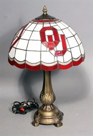 University of Oklahoma OU Sooners Stained Leaded Glass Table Lamp, 20"T, New Old Stock