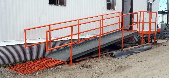 Custom Built Powder Coated Handicap Accessible Ramp/Stair Combo With Handrails and Slip-Resistant Tread, Landing: 53" x 61" x 67"T, Ramp 38.5"W x 181"
