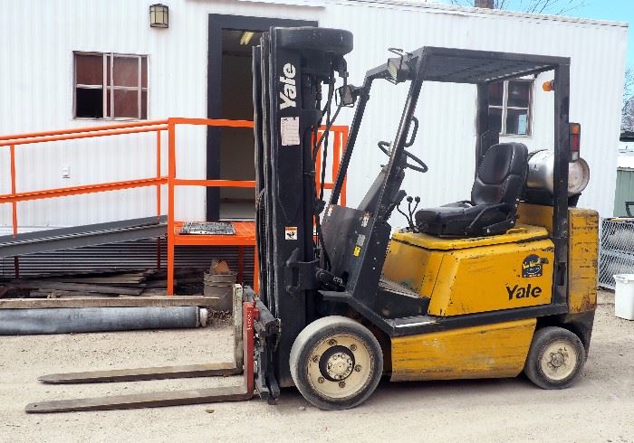 Yale LP Forklift, Model #GLCO50RGN, 18,848 Hours, 48" Forks, 4 Stage Mast, 20' Lift, New Valve Cover Gasket, Minor Antifreeze Leak, To Be Picked Up By Appointment After Loadouts