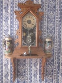 KITCHEN CLOCK, CLOCK SHELF & STEINS