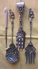 BUTTON HOOK & ITALIAN CAST SERVING PIECES