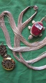 LIQUID SILVER NECKLACES & FLORENZA TURTLE PIN CUSHION.  PENDANT WATCH