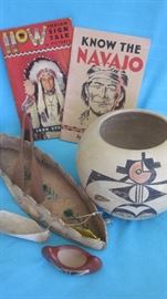 INDIAN BIRCH BARK CANOE & POTTERY