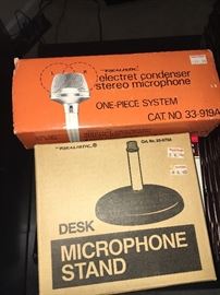 Realistic stereo microphone and microphone stand.