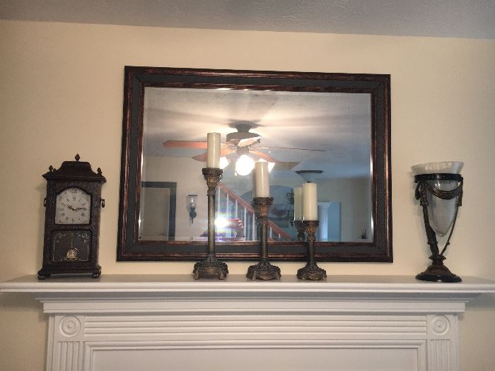 Contemporary décor--mirror, candles and more.