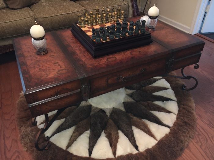 Cocktail table, game set, Alpaca rug and décor.