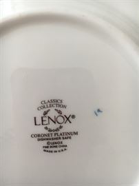 Six 5-piece place settings (30 pieces) Lenox "Coronet Platinum" china in like-new condition.