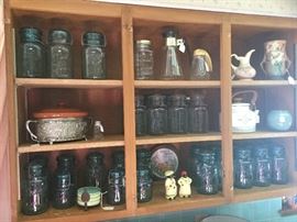 Mason jars with glass lids. Ball, Anchor Hocking. Salty and Peppy. Roseville.