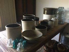 Red Wing crocks and more on butcher shop table