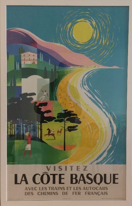 French Automobile & Railways Travel Poster, La Cote Basque