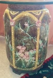 Majolica garden seat/accessory table