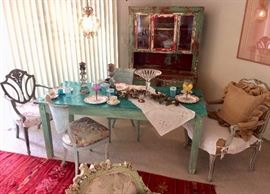 Colorful casual dining for indoors or out; Set 19th to 20th C. Shaded Opalescent Tumblers