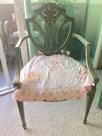 Sheraton style shield back dining/occasional chair glazed with hand painted pierced splat 