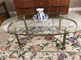 Glass Coffee Table, Rug