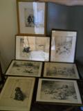 ETCHINGS BY PERCIVAL ROSSEAU,7 PC LOT,SOME PENCIL SIGNED,