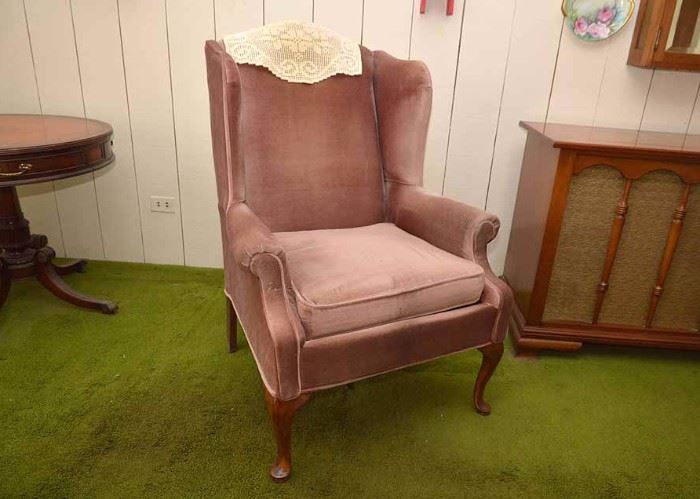 BUY IT NOW!  LOT #217, Wingback Chair (Rose Upholstery), $75