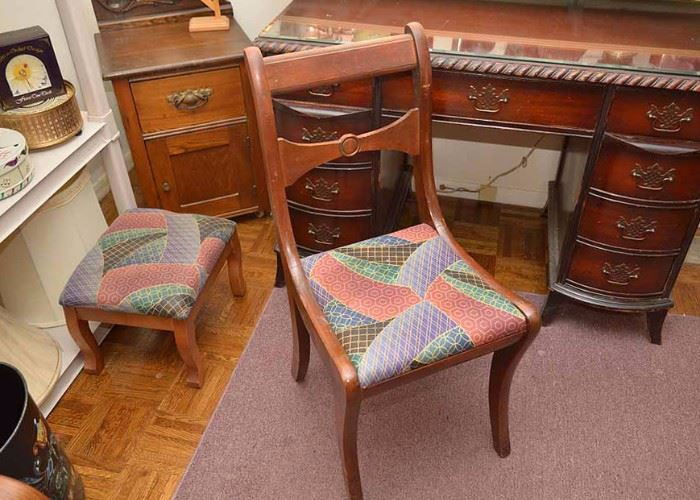 BUY IT NOW!  LOT #221, Vintage Side Chair with Stool, $40