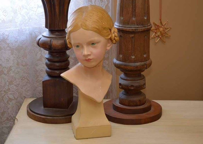 Vintage Plaster Bust of Girl