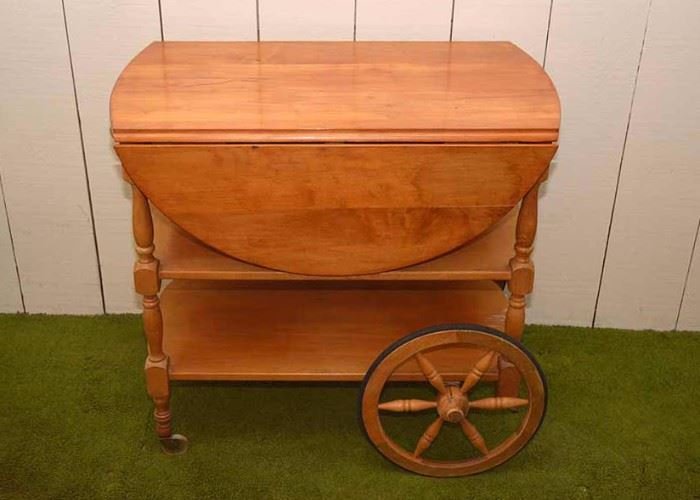 BUY IT NOW!  LOT #232, Vintage Wood Drop Leaf Tea / Bar Cart, $80