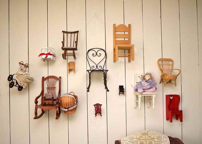 BUY IT NOW!  LOT #237, Collection of Doll Chairs (11 Chairs, 1 Buggy, 1 Baby Basket), Everything in the Photo for $40