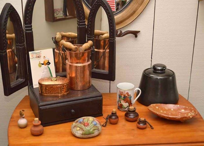 Copper Pieces, Miniature Stoneware Jugs, Pottery