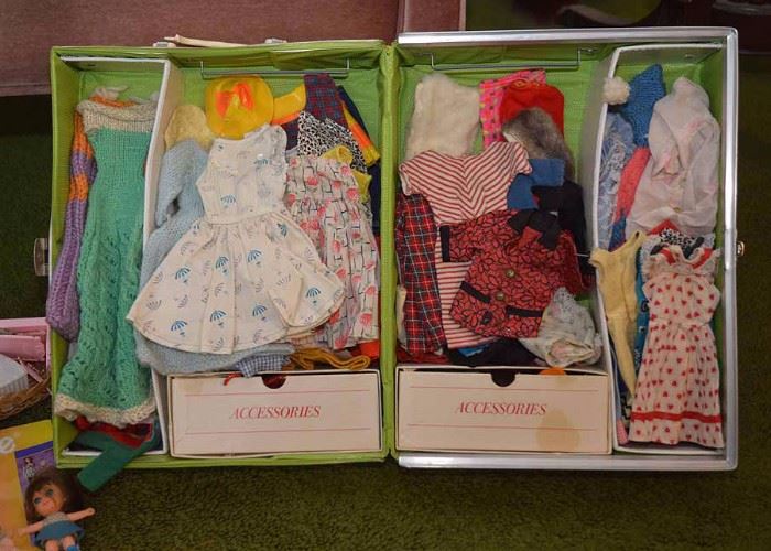 SOLD--LOT #240, Large Lot of Barbie Doll Clothes & Accessories with Case, $80