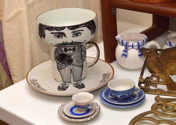 Tea Cups, Mustache Man Coffee Mug/Bowl Set