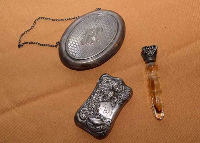 Small Vintage Metal Purse, Art Nouveau Lighter Holder, Perfume Bottle 