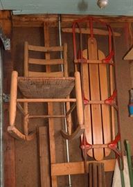 Vintage Rocking Chair with Rush Seat, Wood Sled