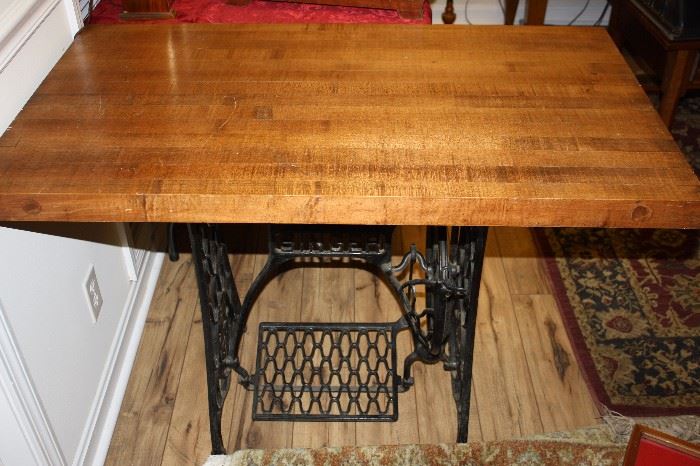 Old Singer Treadle Base with Cutting Board Table Top
