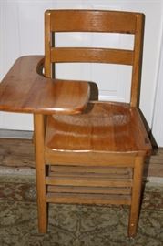 There are 2 of these old Oak School Desk Chairs
