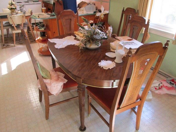 Oak Dining table w/high back cane chairs
