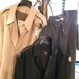 Menswear highlights include this London Fog trenchcoat in tan (with zip away liner,) Wilson's leather jacket in black and pique knit shirt from Polo Ralph Lauren