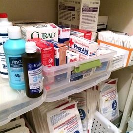 Medical supplies including sterile bandages, gloves, masks, cleansers and many other home health related items.
