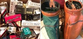 New golf ball sets, vintage Arnold Palmer USA golf bags