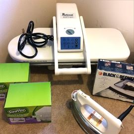 Digital steam press by ProSteam. Irons for wrinkle removal. Swiffer sweeper pads.