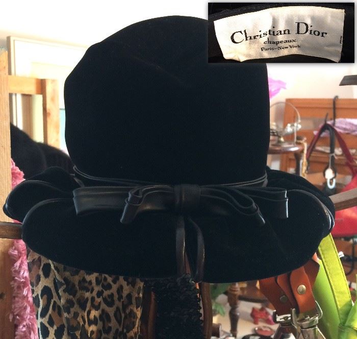 Vintage Christian Dior Chapeaux hat in black velvet with interesting bow style rim.