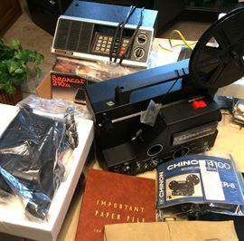 Vintage electronics: Bearcat 210 XL scanner with original box. Chinon Super 8mm projector with sound. Chinon Super 8 handheld camera.