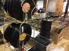 Mid century metal record stand, 33 rpm records. 45's are 5/$1