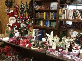 Christmas decorations and books