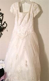 Beaded and sequined full length wedding gown. Size 14
