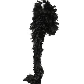 Vintage Grand Black Plume Feather Boa: A vintage grand black plume feather boa. This elongated piece features feathers in varying lengths and down width. The piece is not labeled.